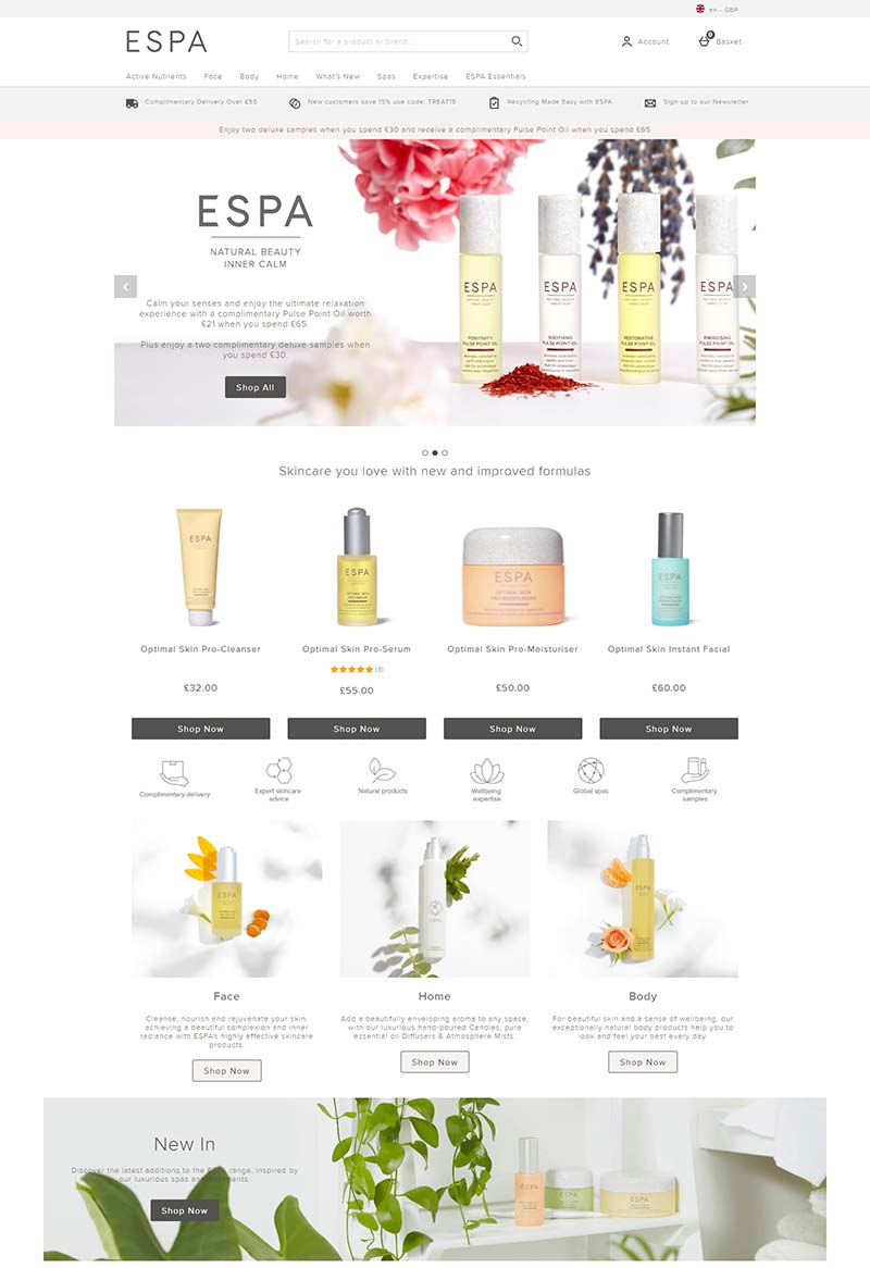 ESPA 英国水疗护肤品购物网站
