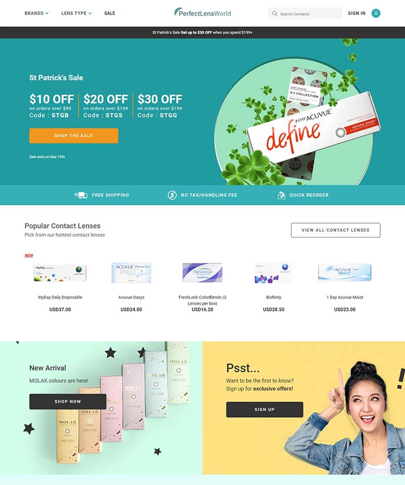 Perfectlensworld 美国专业隐形眼镜品牌网站