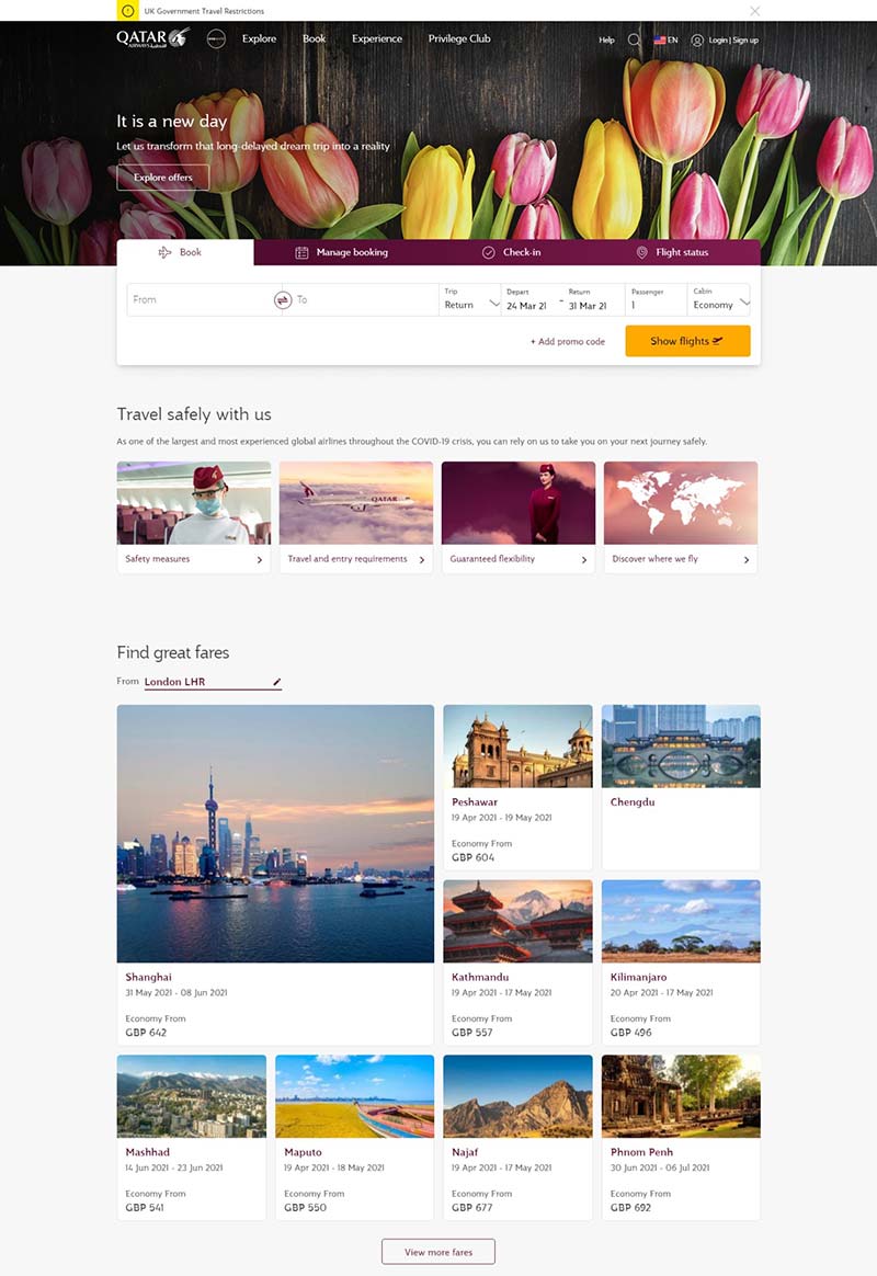 Qatar Airways 卡塔尔航空中文网站