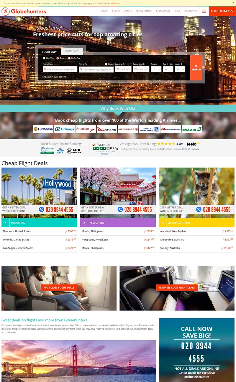 Globehunters 美国折扣机票酒店预订网站