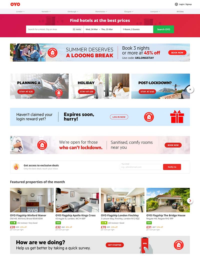 OYO Rooms 英国连锁酒店品牌官网