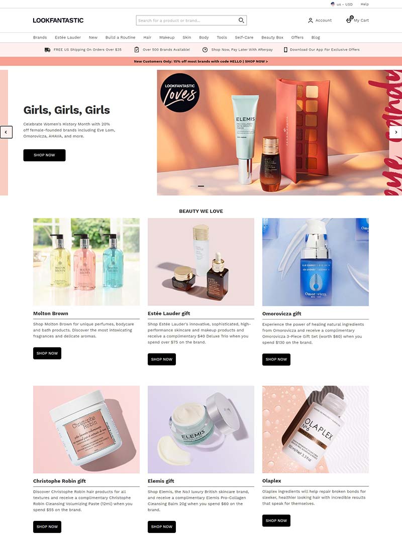 Lookfantastic US 英国品牌美妆护肤品美国官网