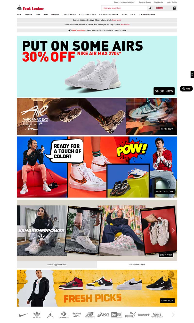 Foot Locker UK 美国知名运动产品购物英国官网