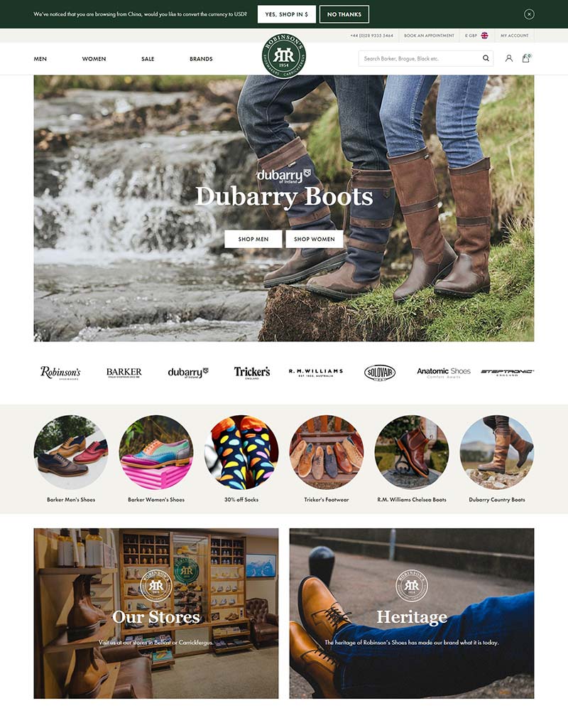 Robinson's Shoes 英国纯手工鞋履品牌购物网站