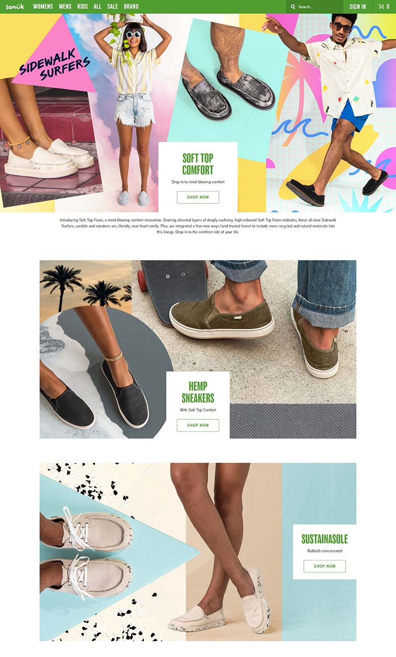 Sanuk 美国知名手工鞋品牌网站