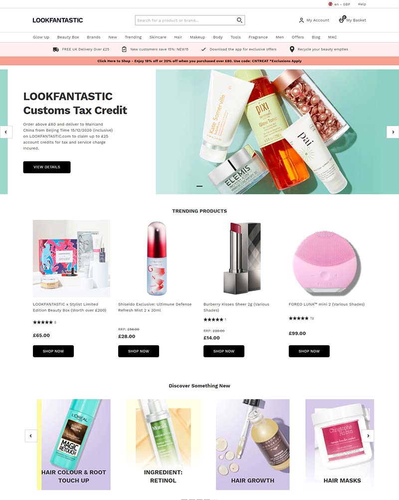 Lookfantastic 英国品牌护肤品亚太地区网站