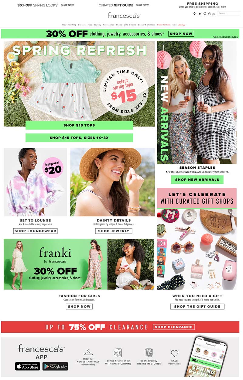Francesca's 美国知名女装品牌购物网站