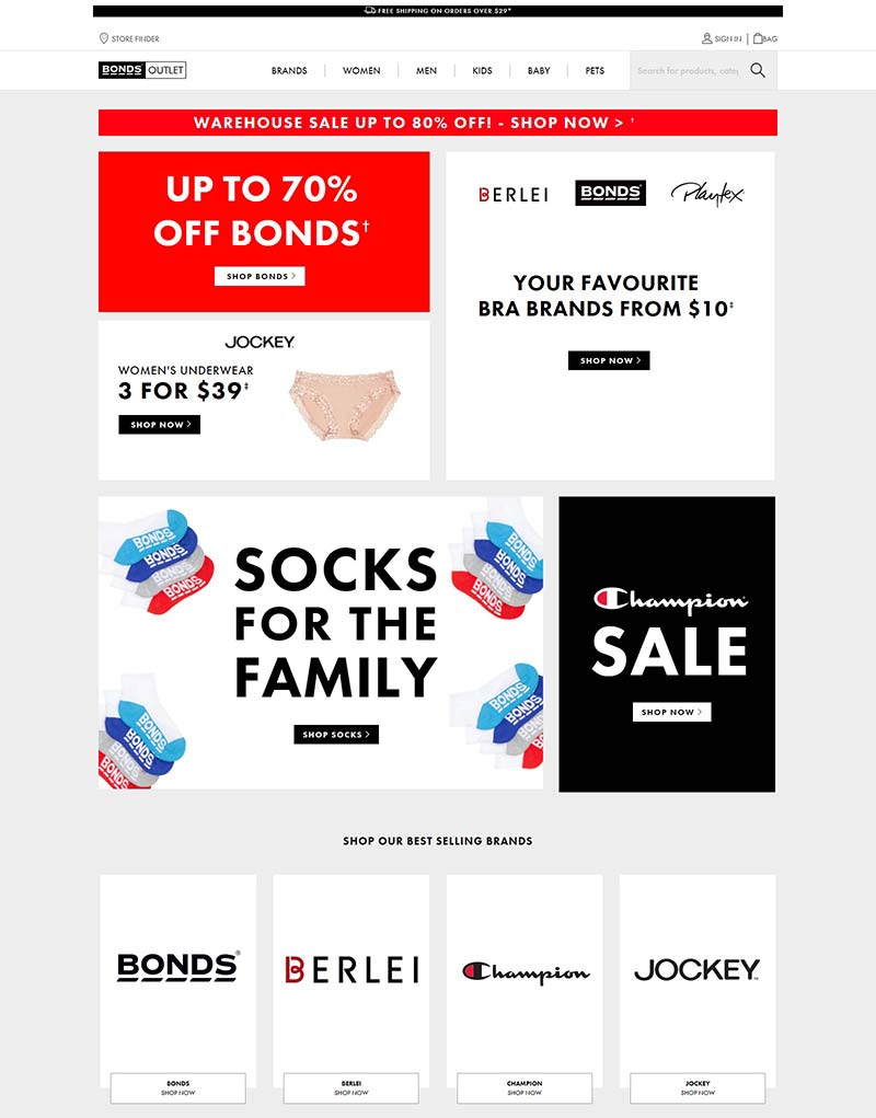 Bonds Outlet 澳大利亚知名内衣品牌折扣网站