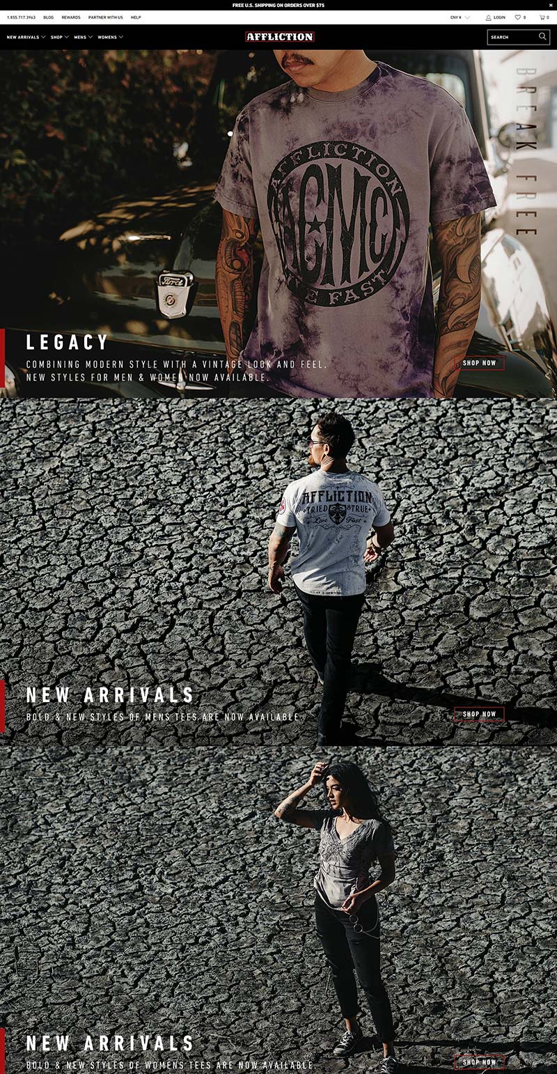Affliction Clothing 美国潮流服饰品牌购物网站
