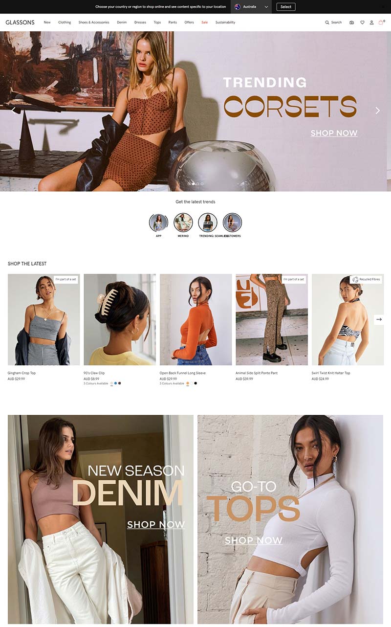 Glassons 澳大利亚时尚女装品牌网站
