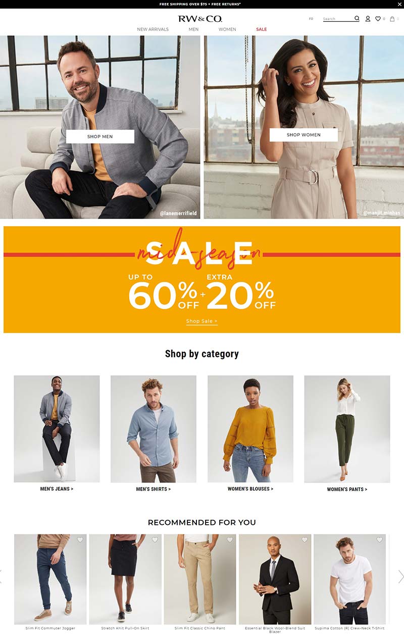 RW & CO 加拿大职业服饰品牌购物网站