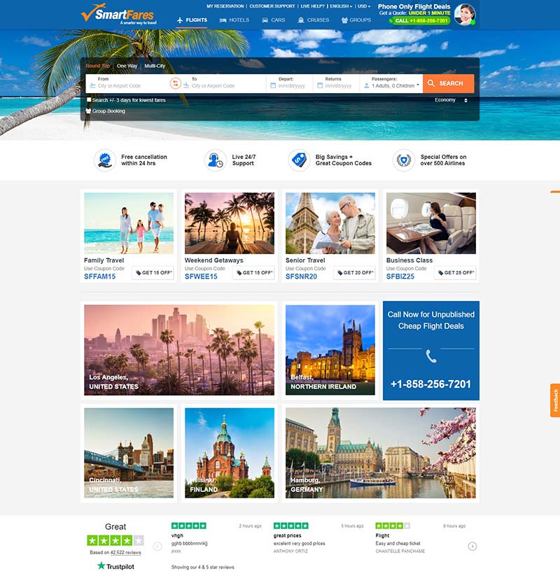 SmartFares 美国旅游机票折扣网站