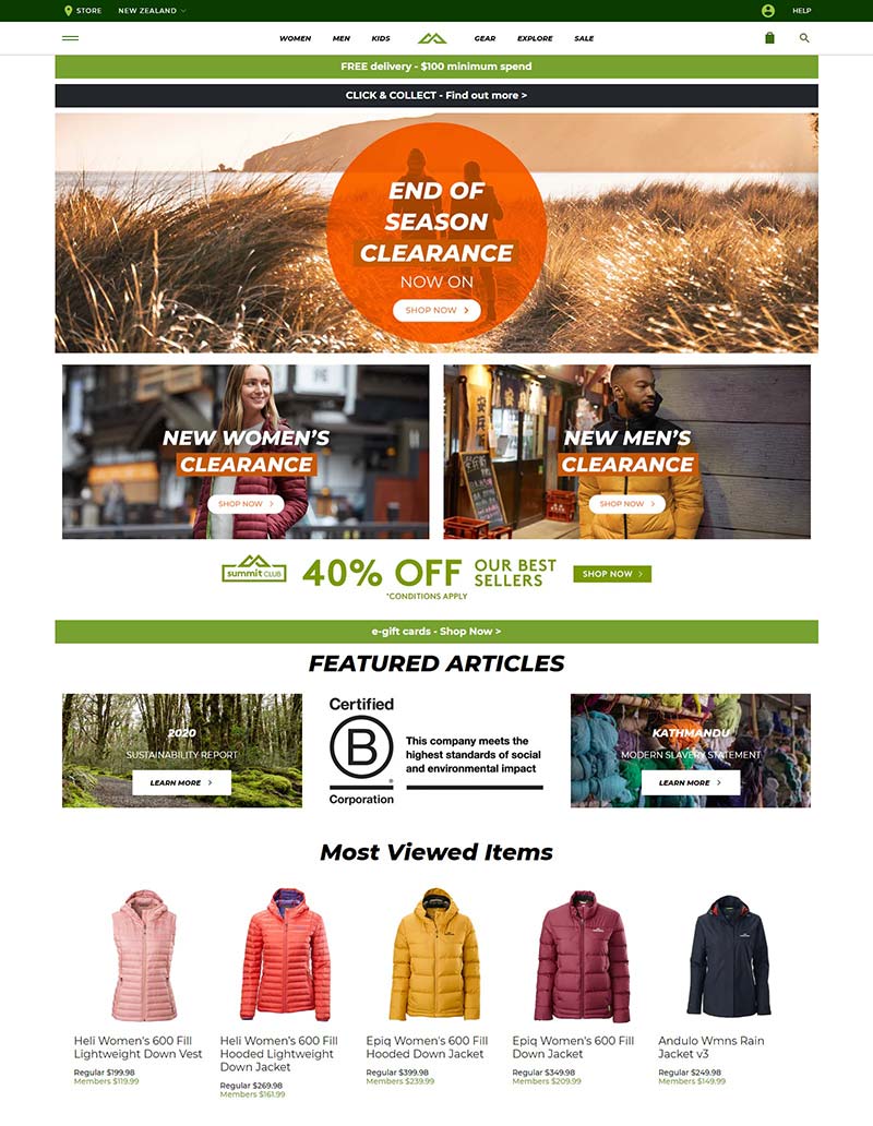 Kathmandu 新西兰户外运动品牌购物网站