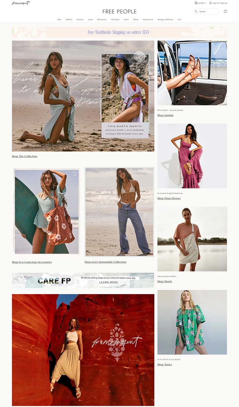 Free People 美国少女服饰品牌网站