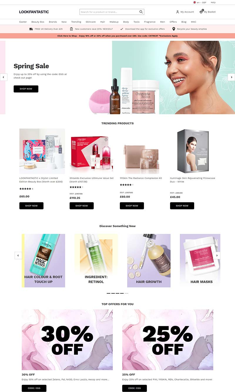 Lookfantastic UK 英国品牌护肤品购物网站