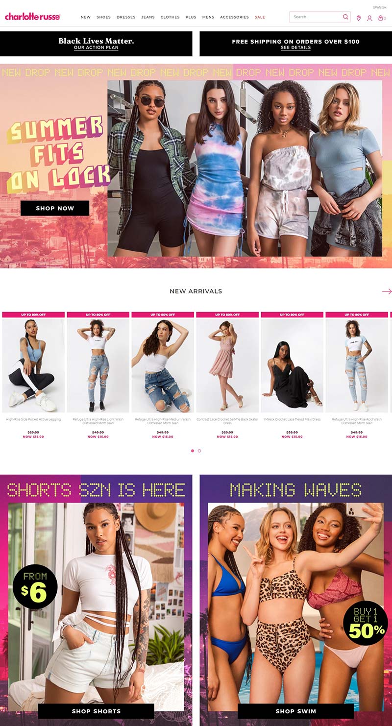 Charlotte Russe 美国青少年服饰品牌网站