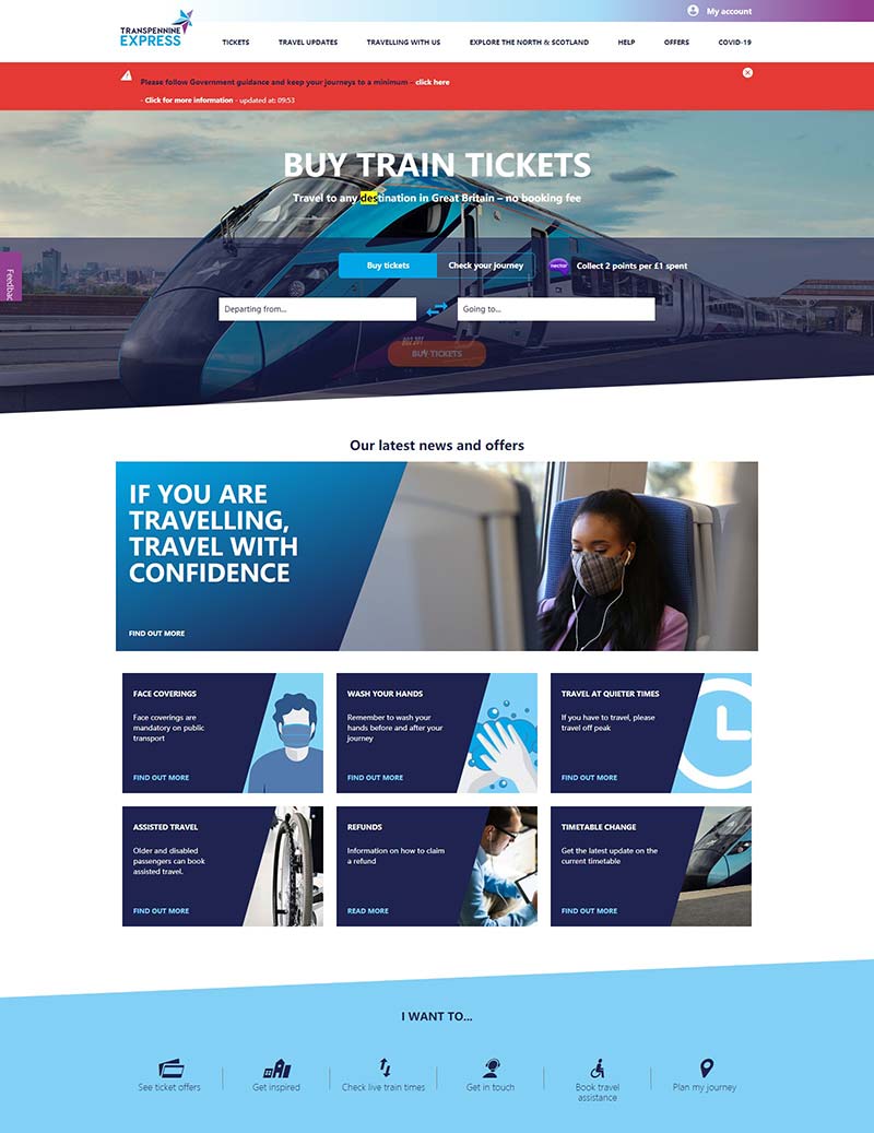 First TransPennine Express 英国特快列车购票网站