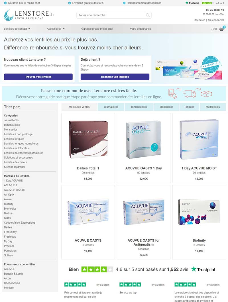 Lenstore 法国品牌隐形眼镜购物网站