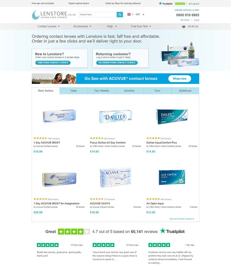 Lenstore UK 法国品牌隐形眼镜英国官网