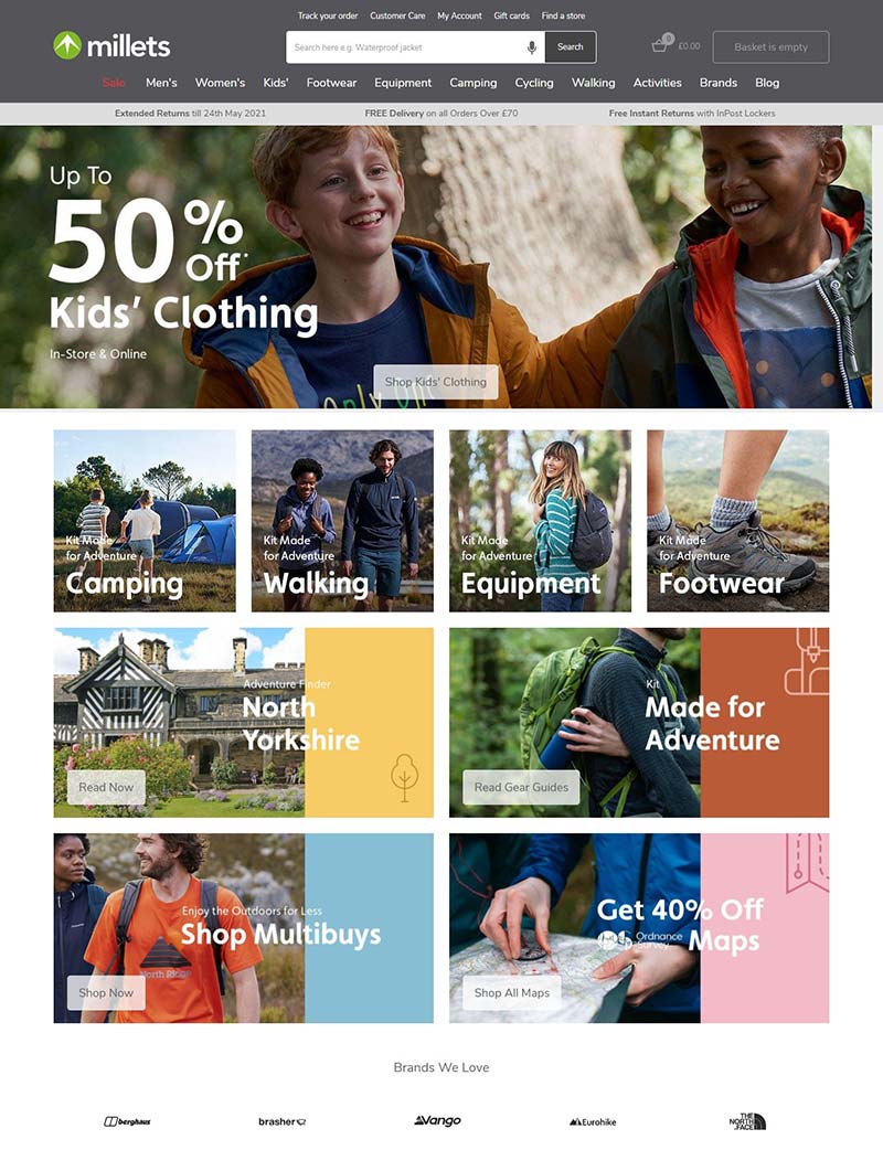 Millets 英国知名户外品牌购物网站