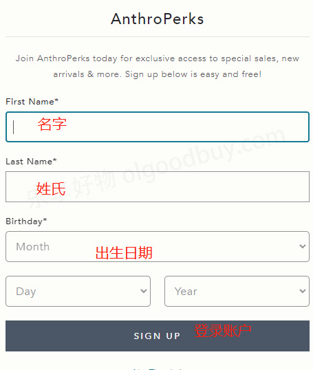 Anthropologie official website registration information