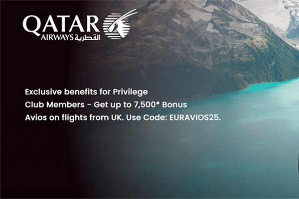 Qatar Airways 卡塔尔航空官网现英国航班最高可享7500积分，速领