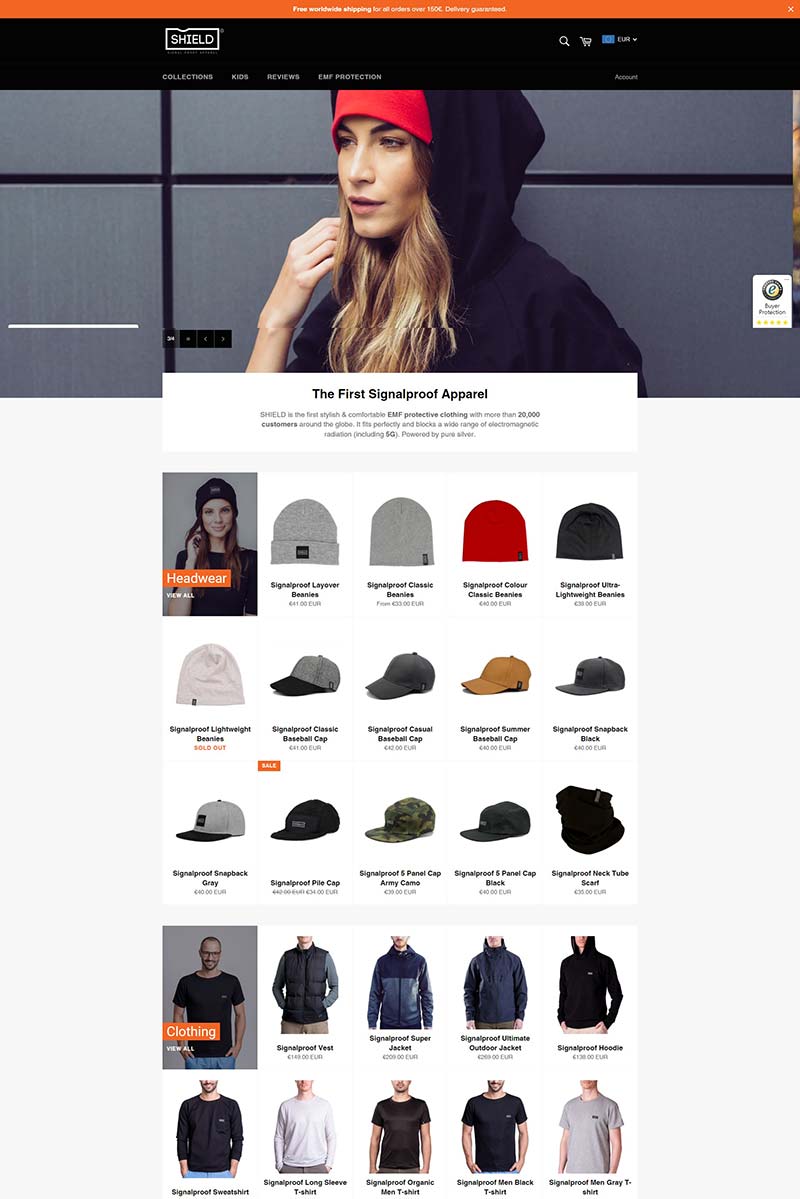 Shield Apparels 美国防辐射服装购物网站