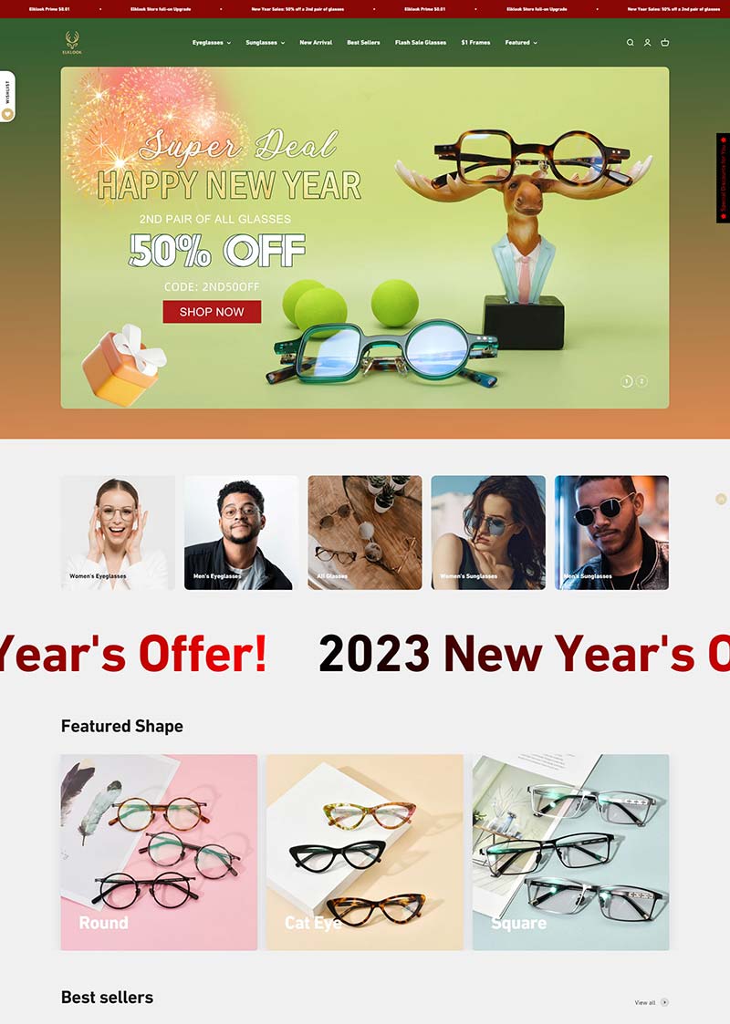Elklook Eyewear 美国防蓝光眼镜购物网站