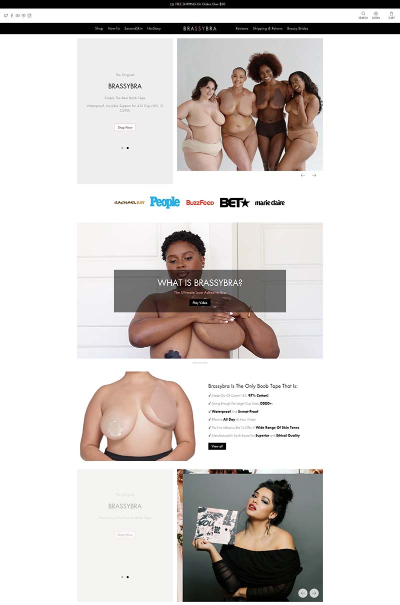 Brassybra 美国女鞋布制胸贴购物网站