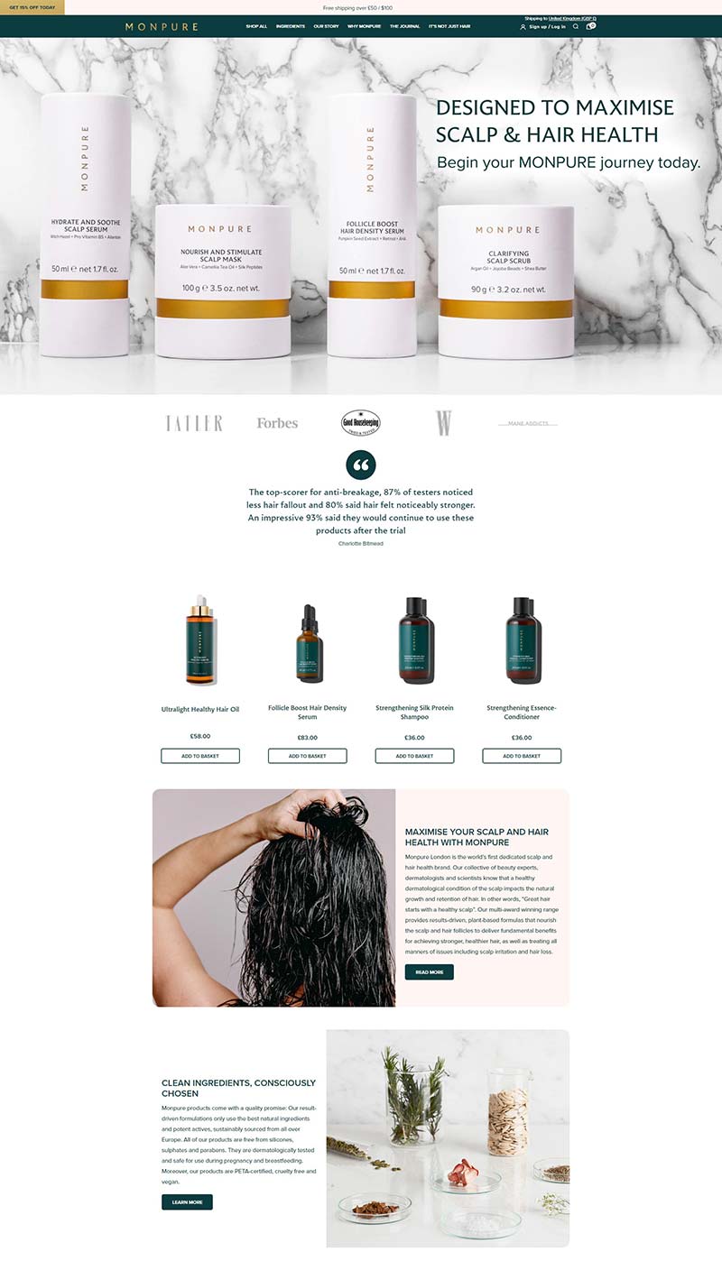 Monpure London 英国天然护发产品购物网站