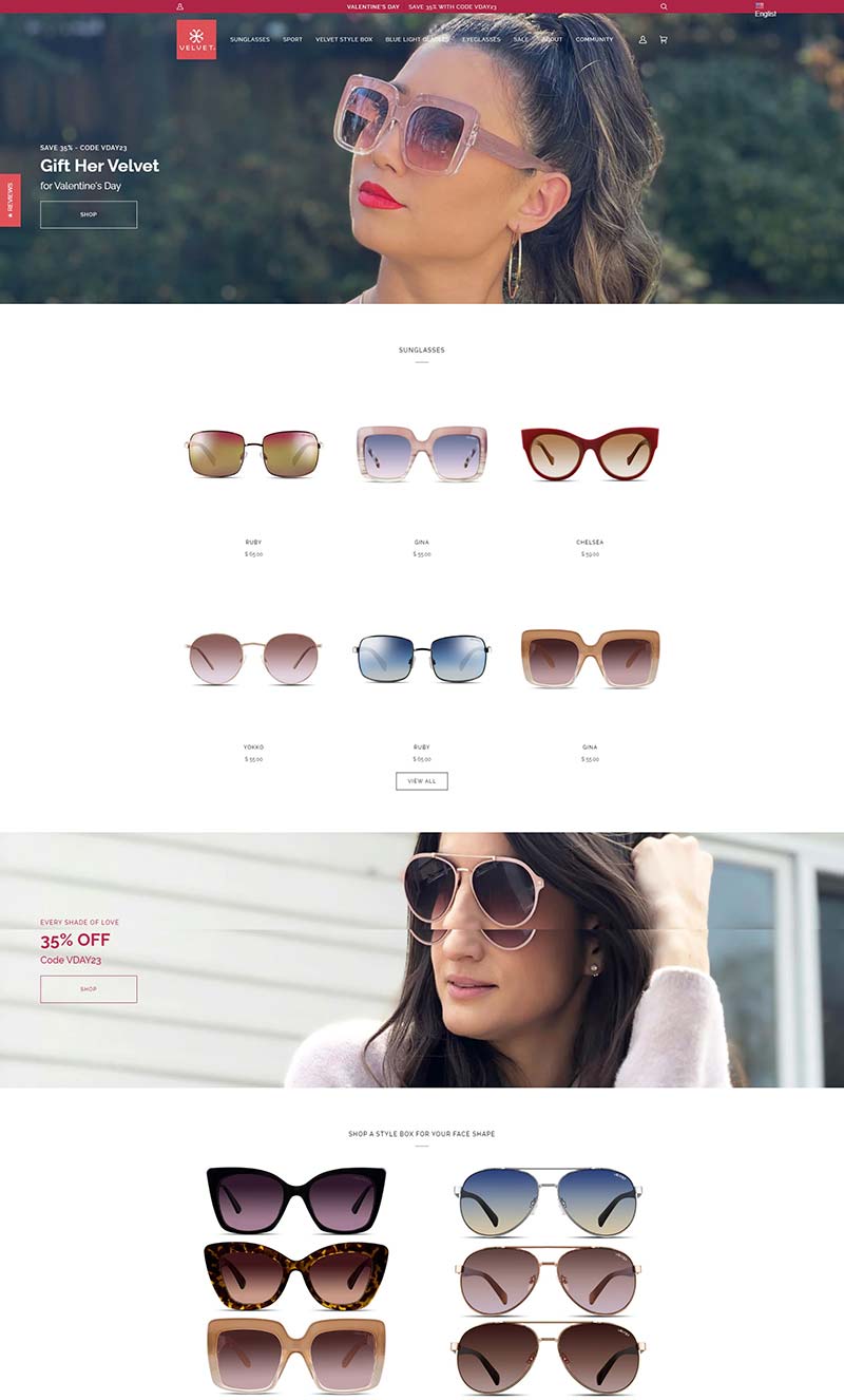 Velvet Eyewear USA 美国女性眼镜配饰购物网站