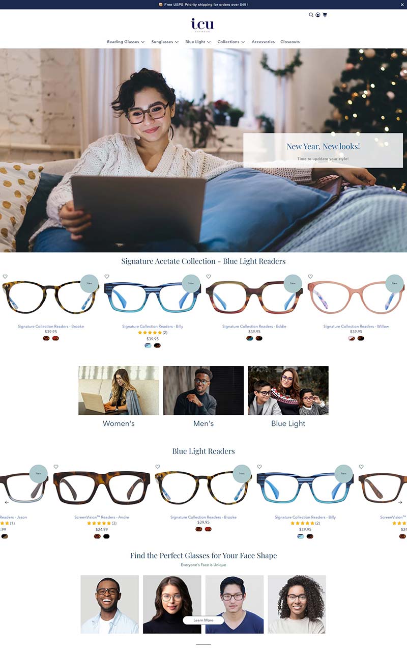 ICU Eyewear 美国时尚老花镜购物网站