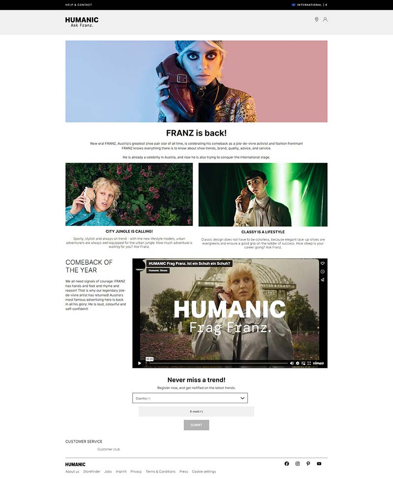 HUMANIC 奥地利时尚鞋履品牌购物网站