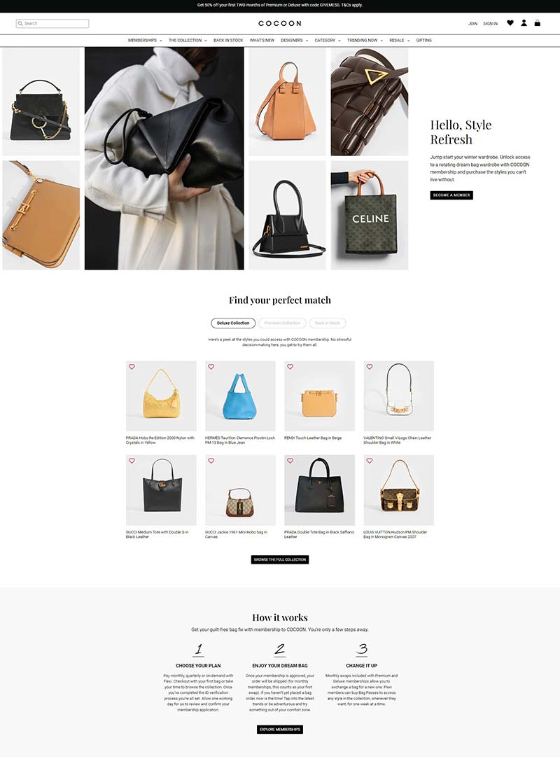 COCOON 英国时尚包袋会员订阅网站