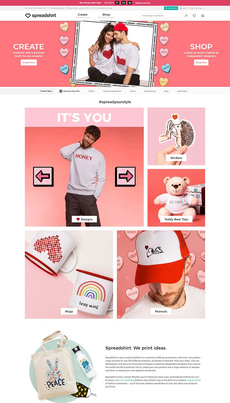 Spreadshirt 英国服装配饰品牌购物网站