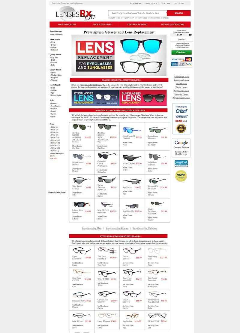 LensesRx Online Optical 美国处方眼镜太阳镜购物网站