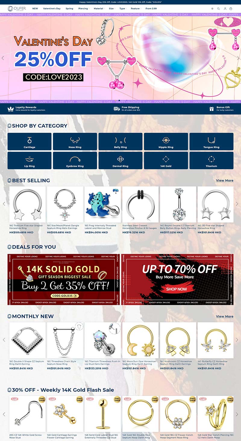 OUFER BODY JEWELRY 美国穿孔身体配饰品牌购物网站
