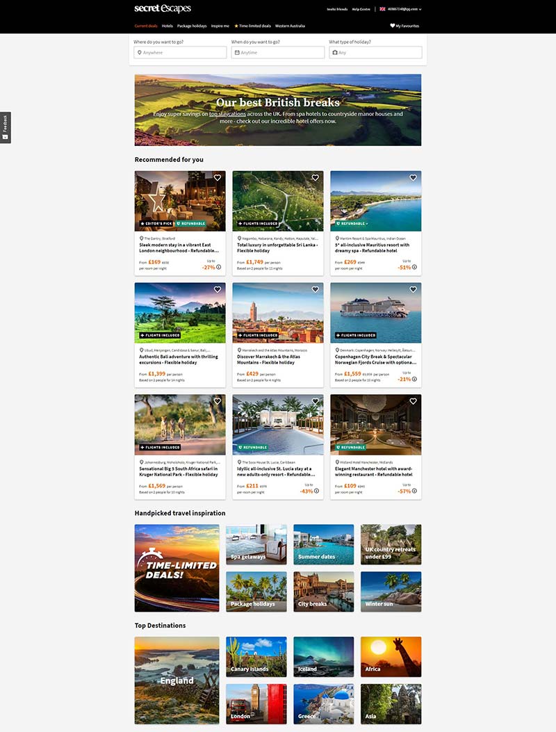 Secret Escapes UK 英国豪华旅游酒店预定网站