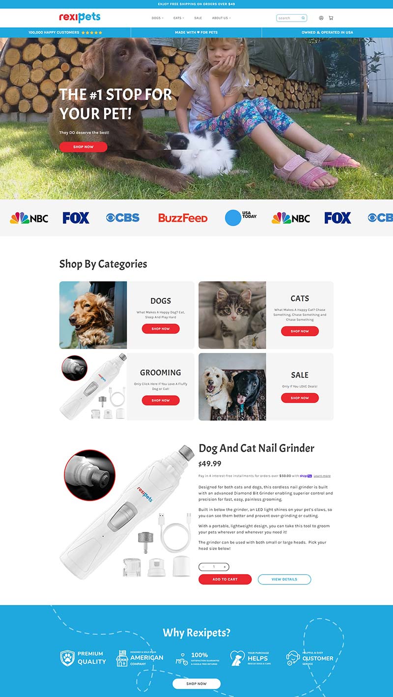 Rexipets 美国宠物玩具美容用品购物网站
