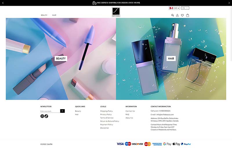 Leville Beauty 加拿大奢华美容护肤品牌购物网站
