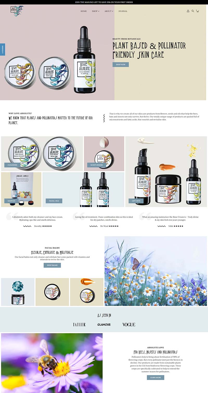 LoveAbsolute 英国天然植物护肤品购物网站