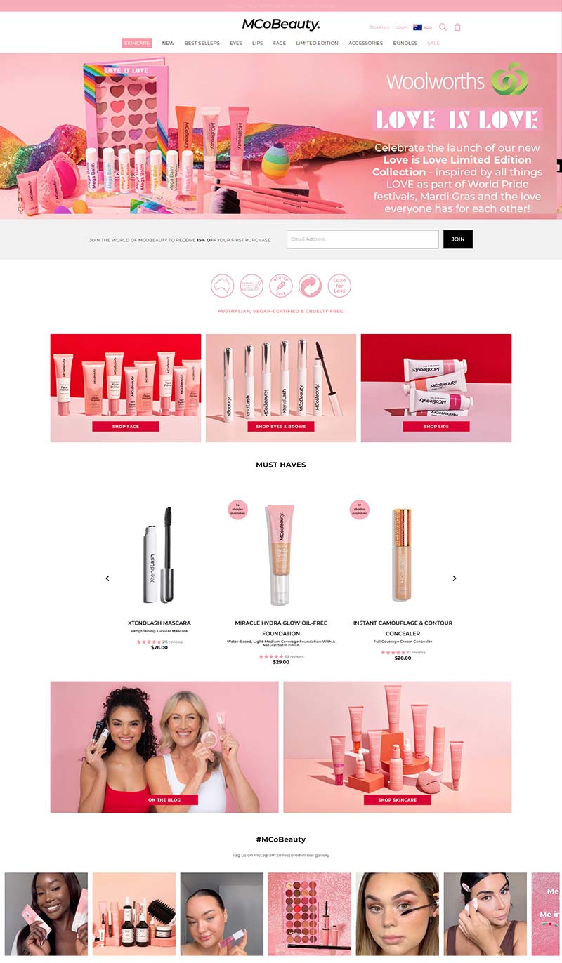 MCoBeauty 澳大利亚纯素美容品牌购物网站