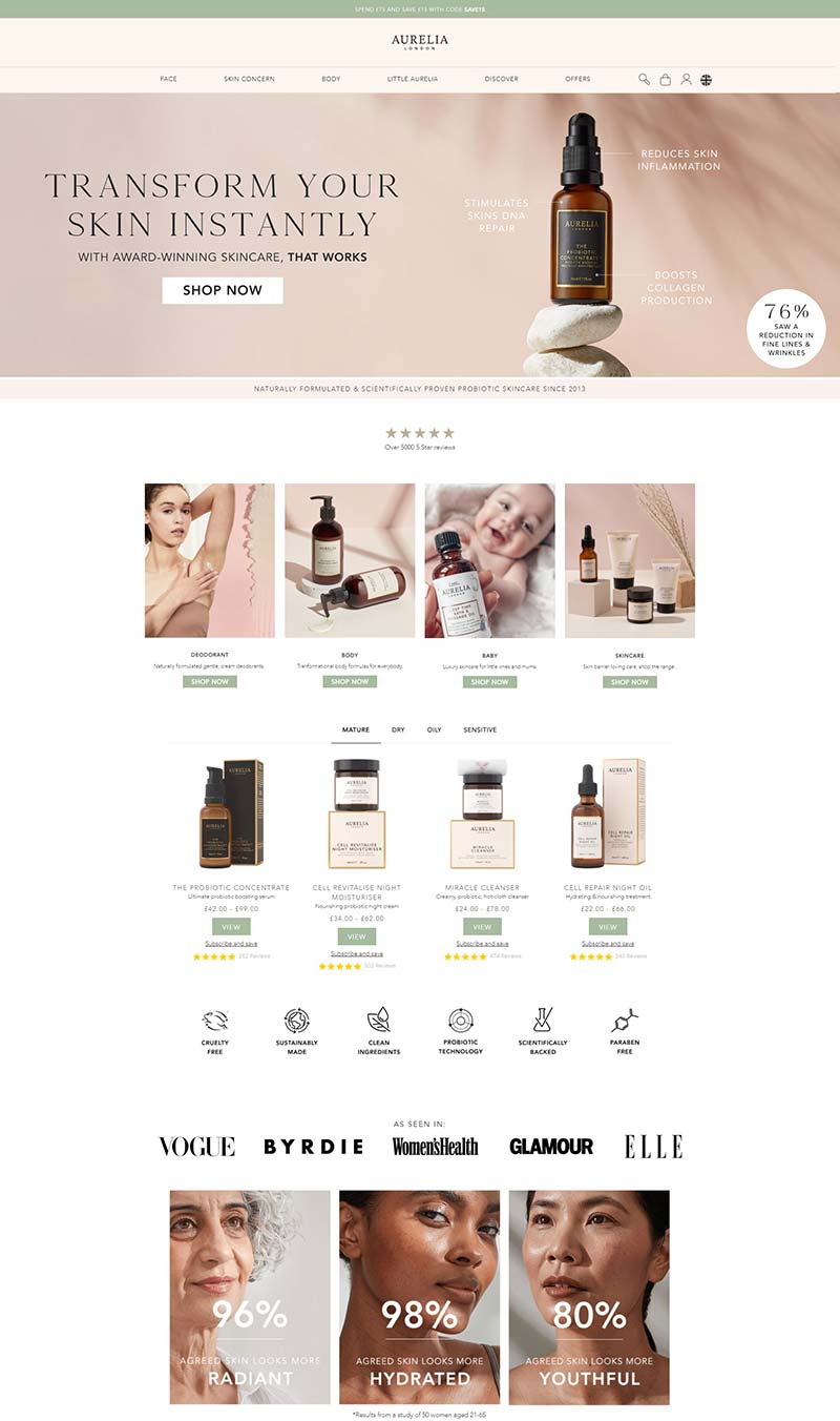 Aurelia London 英国益生菌护肤品牌购物网站
