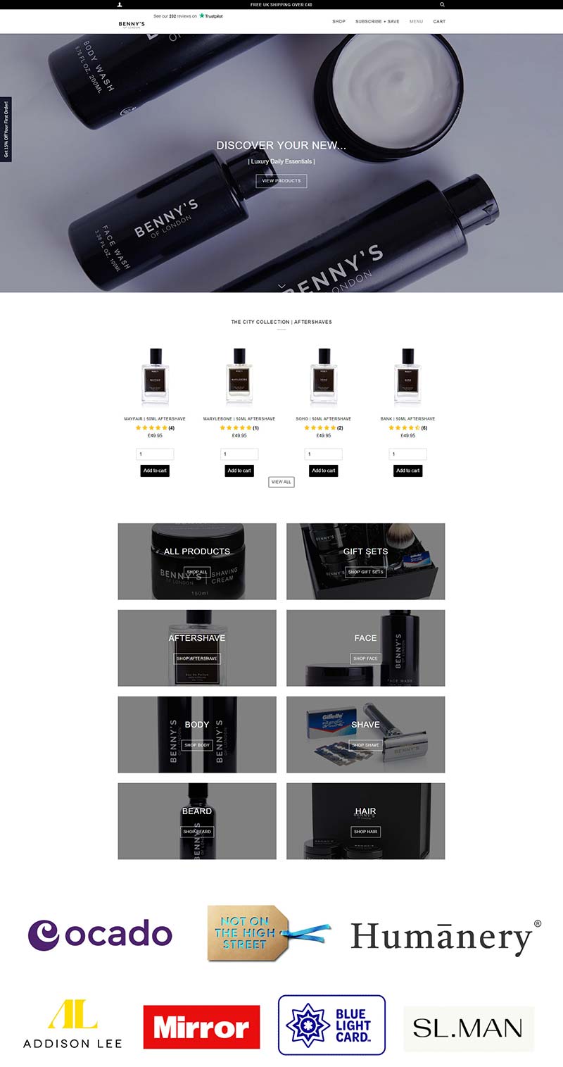 Benny's of London 英国男士护理品牌购物网站