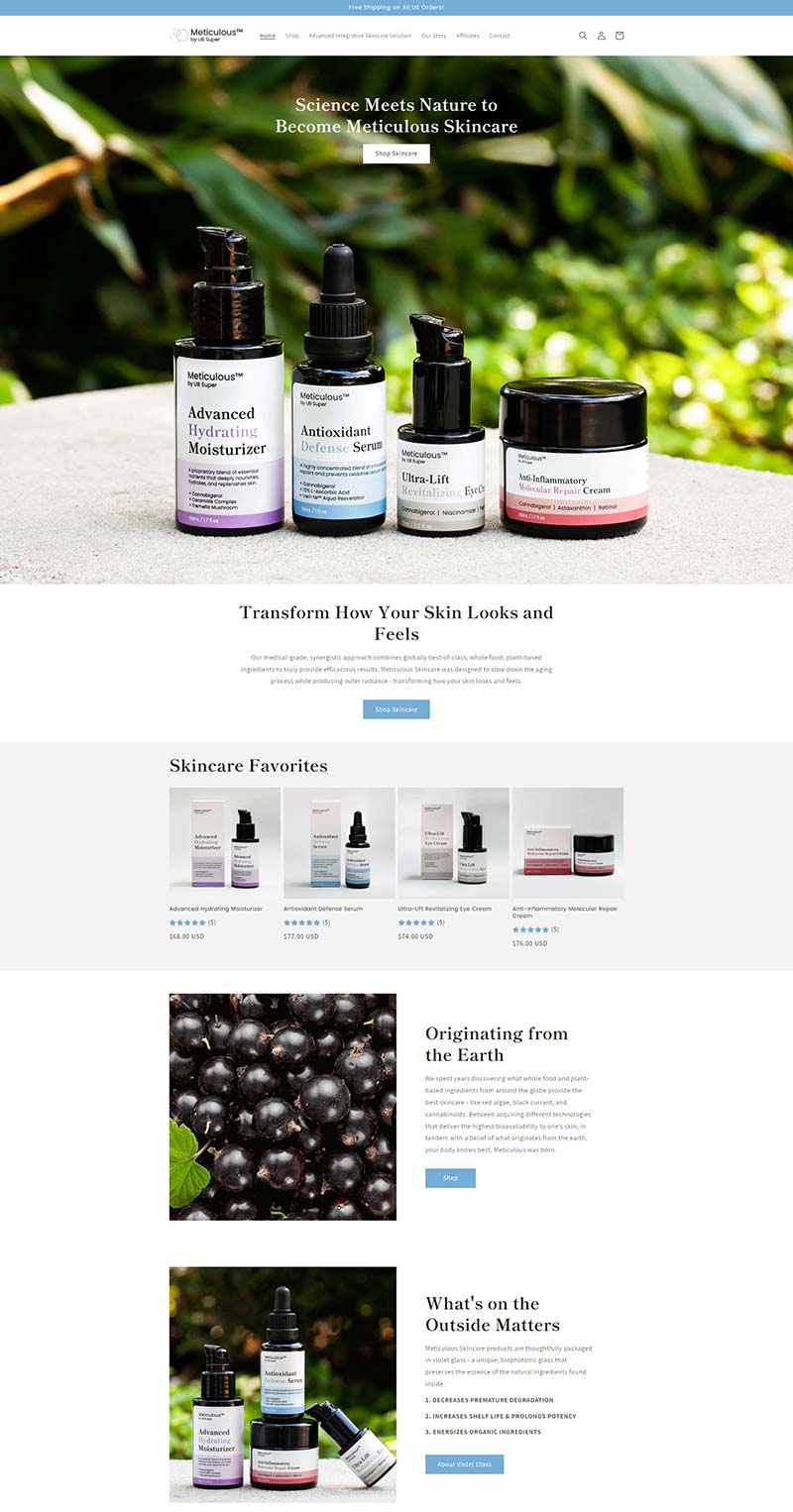 Meticulous Skincare 美国天然植物护肤品购物网站
