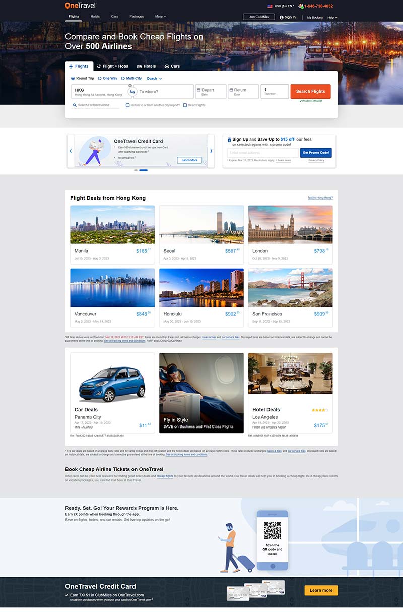 OneTravel 美国折扣机票在线预定网站