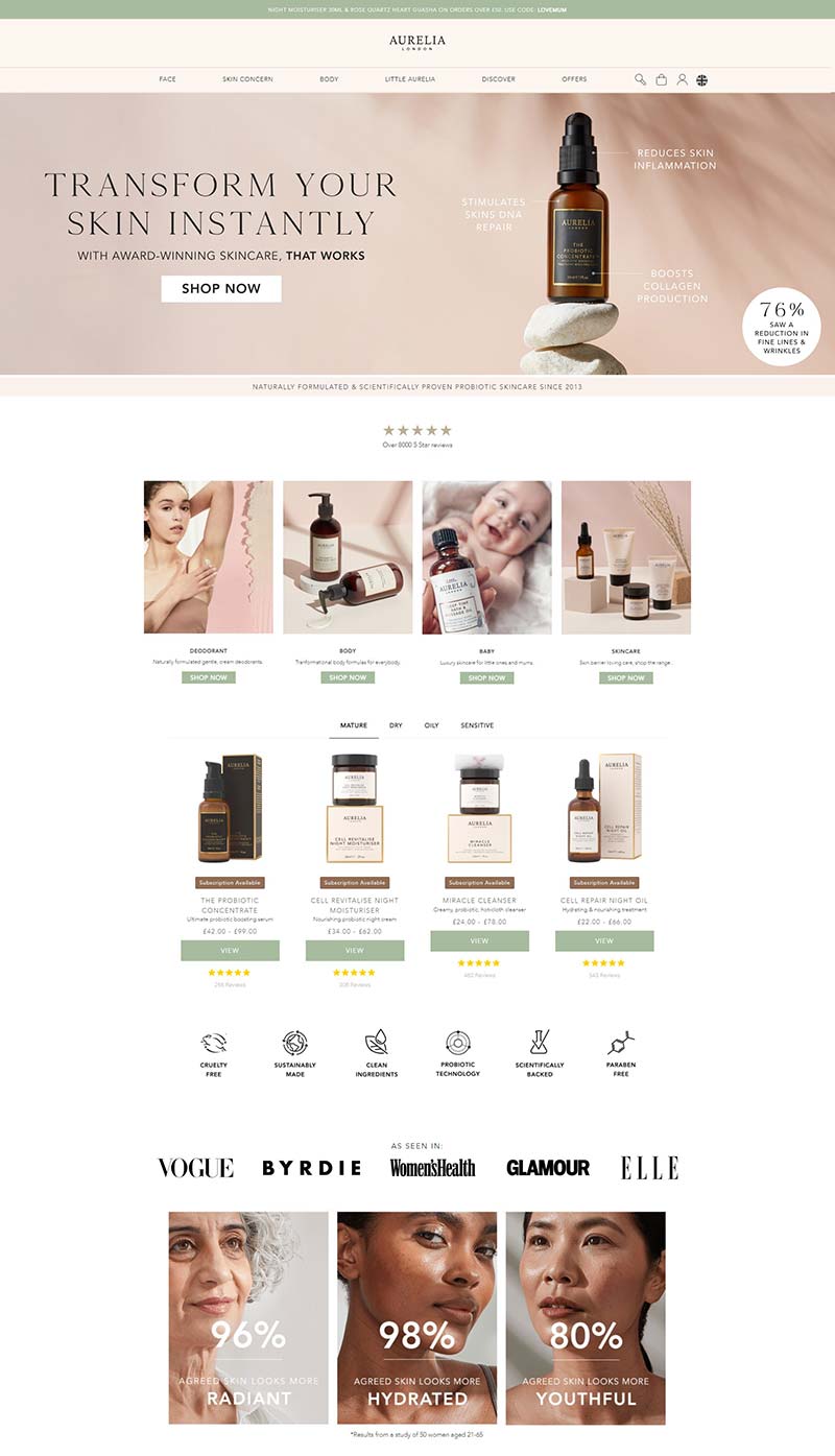 Aurelia London 英国天然益生菌护肤品购物网站