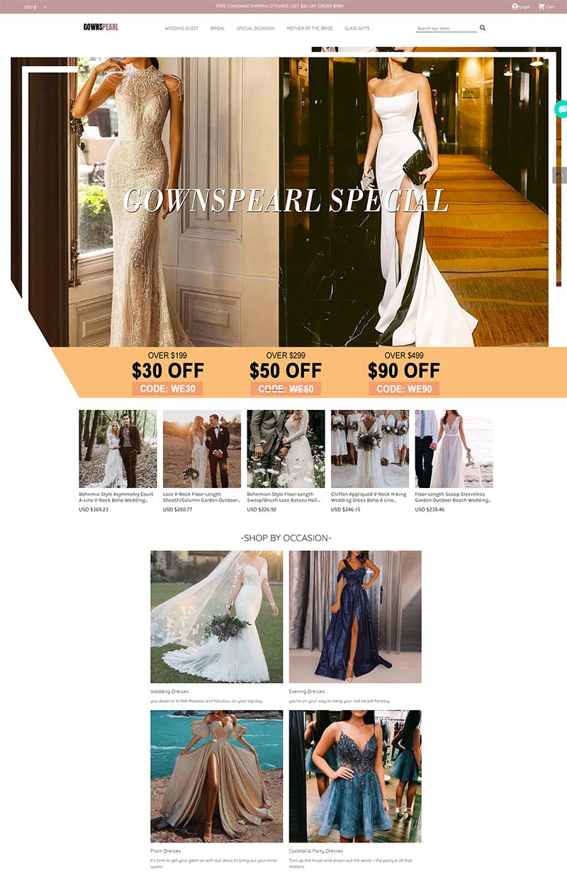 Gownspear 美国礼服连衣裙品牌购物网站