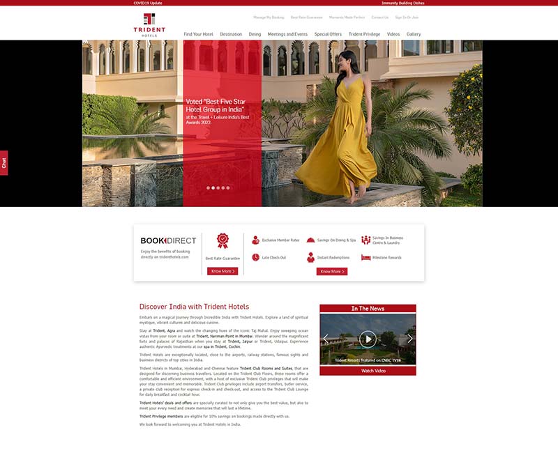 Trident Hotels 印度旅游酒店在线预定网站