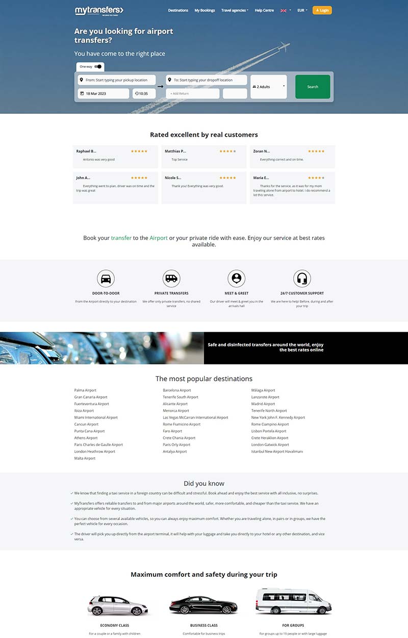 Mytransfers 英国机场接送在线预定网站